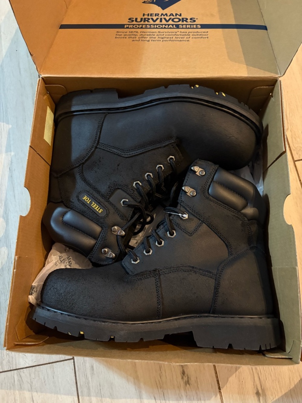 Herman Survivors Black Steel Toe Men's Work Boots.  Size : 9.5 W